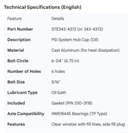 STEMCO HUB CAP PSI OIL