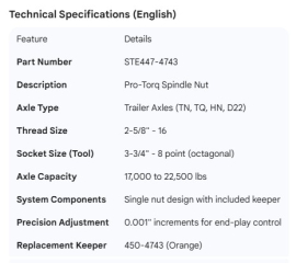 STEMCO PRO-TORQ SPINDLE NUT