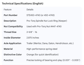 STEMCO PRO-TORQ LOCK RING SPINDLE KEEPER