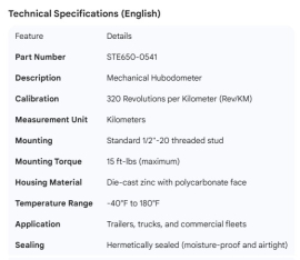 STEMCO HUBODOMETER 320 REV PER KM