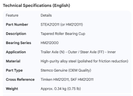 STEMCO SPINDLE BEARING CUP