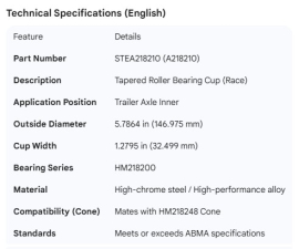 STEMCO SPINDLE BEARING CUP