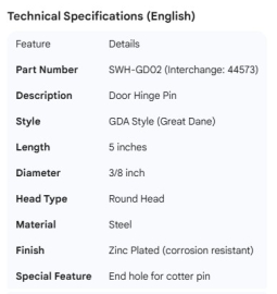GREAT-DANE HINGE PIN 44573