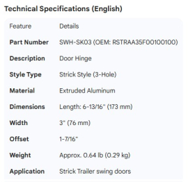 STRICK DOOR HINGE RSTRAA35F00100100	