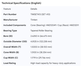 TIMKEN BEARING SET HM212011/HM212049