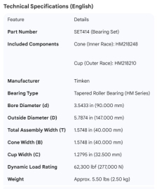 TIMKEN BEARING SET HM218210/HM218248