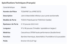 TODCO ROLL-UP DOOR BOTTOM SEAL 97" POLARGUARD