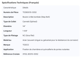 TODCO ROLL-UP DOOR BOLT STEP BOLT SPLINED 1/4" X 1-5/8"