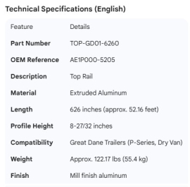 GREAT-DANE TOP RAIL 52' AE1P000-5205
