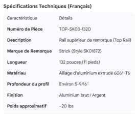 STRICK TOP RAIL 132" SK01872