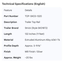 STRICK TOP RAIL 132" SK01872