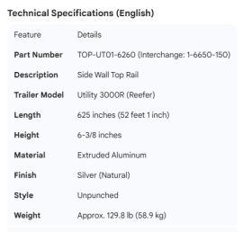 UTILITY TOP RAIL 3000R  52' 1-6650-150