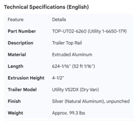 UTILITY TOP RAIL 1-6650-179
