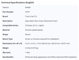 TRUCK LITE MODEL 10 POLISHED SS COVER W/VISOR