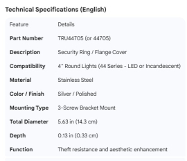 TRUCK LITE SECURITY RING SS FOR LED 4"