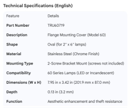 TRUCK LIGHT MODEL 60 SS FLANGE MOUNTING COVER