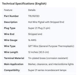 TRUCK LITE HOT WIRE W/STRIPPED WIRE