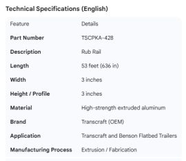 TRANSCRAFT RUB RAIL 53'