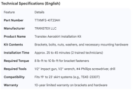 TRANSTEX AEROSKIRT INSTALLATION KIT