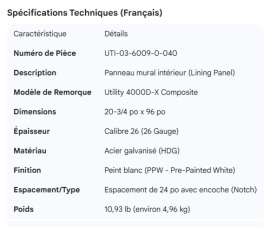 UTILITY 4000DX INTERIOR WALL PANEL 21" X 3/4