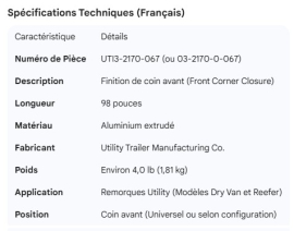 UTILITY ALUMINUM FRONT CORNER CLOSURE 98"