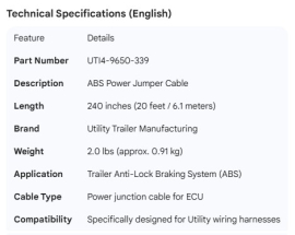 UTILITY ABS POWER CABLE JUMPER 240"