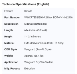 VANGUARD BOTTOM RAIL (BOT-VN14-6240)