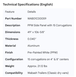 WABASH SIDE PANEL PPW 15 CORRUGATION