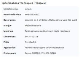 WABASH TOP RAIL TO NOSE RAIL Z SPLICE