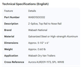 WABASH TOP RAIL TO NOSE RAIL Z SPLICE