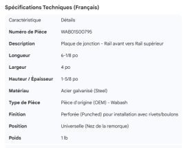 WABASH SPLICE PLATE NOSE RAIL TO TOP RAIL