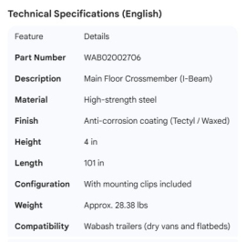 WABASH MAIN CROSSMEMBER