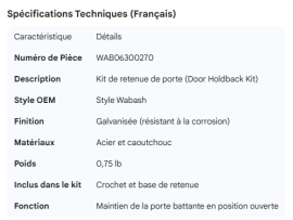 WABASH DOOR HOLDBACK KIT