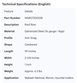 WABASH ROOF BOW STEEL 99''