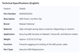 WABASH ABS POWER LINE WIRE CLIP