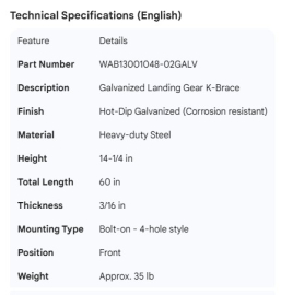 WABASH LANDING GEAR K-BRACE GALVANIZED