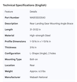 WABASH LANDING GEAR MOUNTING BRACE REAR ANGLE 30-31/32"