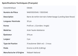 WABASH LANDING GEAR MOUNTING BRACE 30"