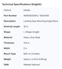 WABASH LANDING GEAR MOUNTING BRACE 30"