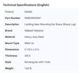 WABASH LANDING GEAR MOUNTING EAR BRACE