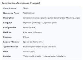 WABASH LANDING GEAR MOUNTING ANGLE WITH HOLES 48"
