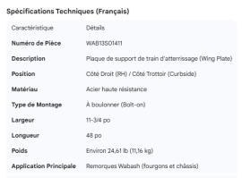 WABASH LANDING GEAR WING PLATE RH