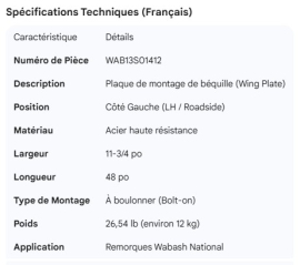 WABASH LANDING GEAR WING PLATE LH