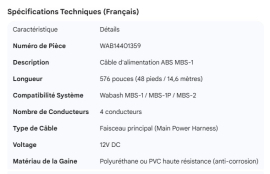 WABASH MBS-1 ABS POWER CABLE 576"