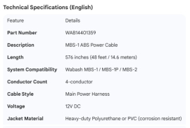 WABASH MBS-1 ABS POWER CABLE 576"