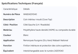 WABASH COVE TOP MOLDED INTERIOR CORNER LH
