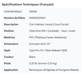 WABASH COVE TOP MOLDED INTERIOR CORNER RH