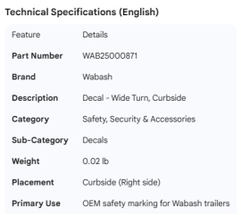 WABASH DECAL WIDE TURN RH