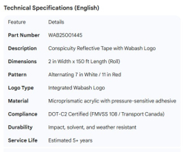 WABASH LOGO REFLECTIVE TAPE 7"WHT/11"RED (150 RL)