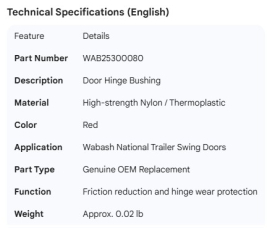 WABASH DOOR HINGE RED PLASTIC BUSHING